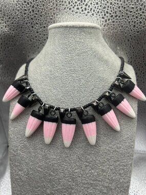 Handmade Black, Pink and White Candy Corn Necklace